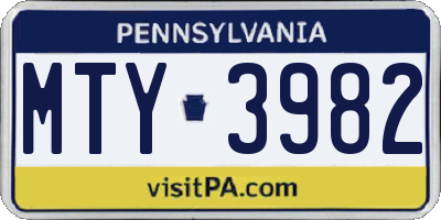 PA license plate MTY3982