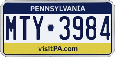 PA license plate MTY3984
