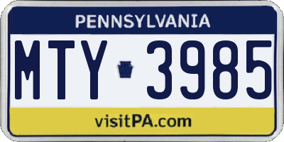 PA license plate MTY3985