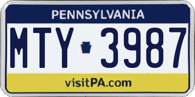 PA license plate MTY3987