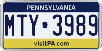 PA license plate MTY3989