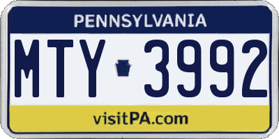 PA license plate MTY3992