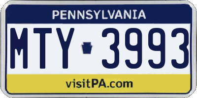 PA license plate MTY3993