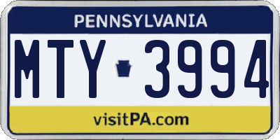 PA license plate MTY3994