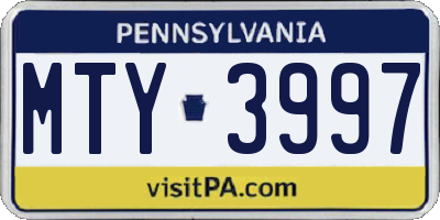 PA license plate MTY3997