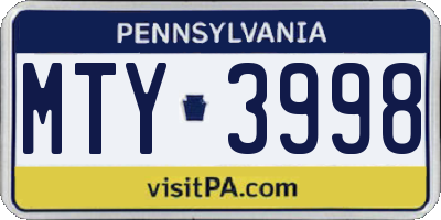 PA license plate MTY3998