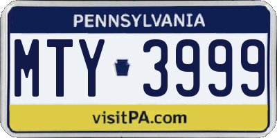 PA license plate MTY3999