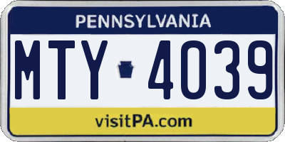 PA license plate MTY4039