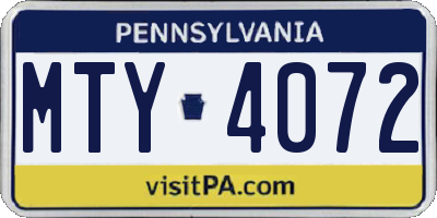 PA license plate MTY4072