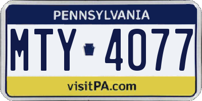 PA license plate MTY4077