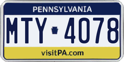 PA license plate MTY4078