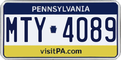 PA license plate MTY4089