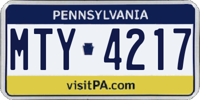 PA license plate MTY4217