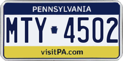 PA license plate MTY4502