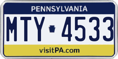 PA license plate MTY4533