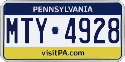 PA license plate MTY4928