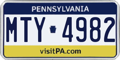PA license plate MTY4982