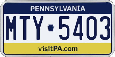 PA license plate MTY5403