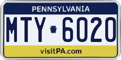 PA license plate MTY6020