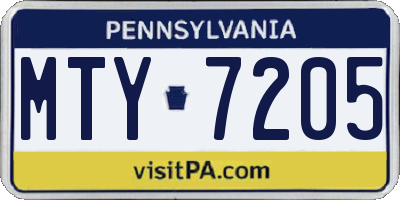 PA license plate MTY7205