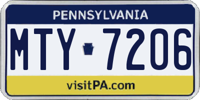 PA license plate MTY7206
