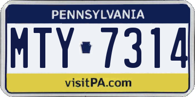 PA license plate MTY7314