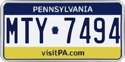 PA license plate MTY7494
