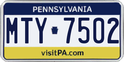 PA license plate MTY7502