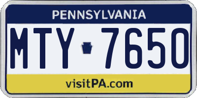 PA license plate MTY7650
