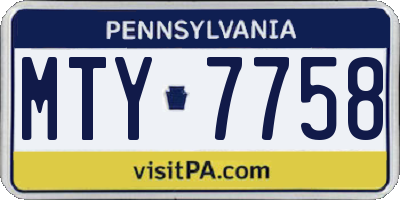 PA license plate MTY7758