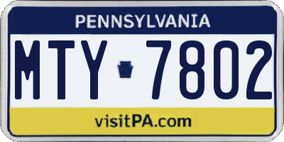 PA license plate MTY7802