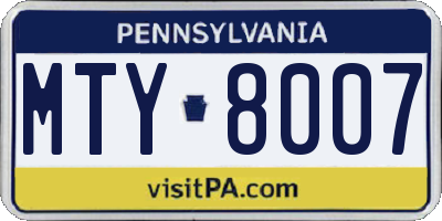 PA license plate MTY8007