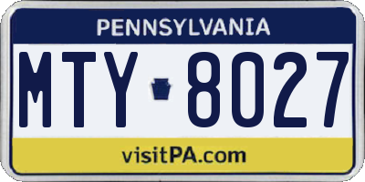 PA license plate MTY8027