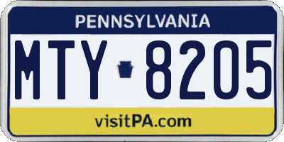 PA license plate MTY8205