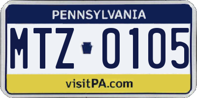 PA license plate MTZ0105