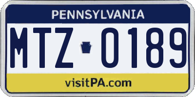 PA license plate MTZ0189