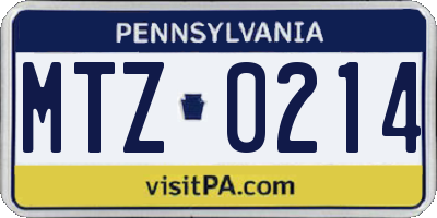 PA license plate MTZ0214