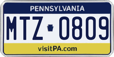 PA license plate MTZ0809