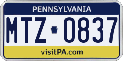 PA license plate MTZ0837