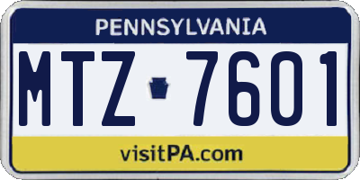 PA license plate MTZ7601