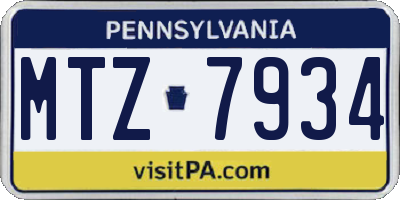 PA license plate MTZ7934