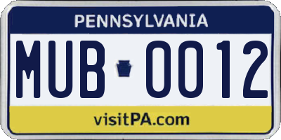 PA license plate MUB0012