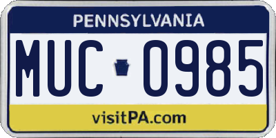 PA license plate MUC0985