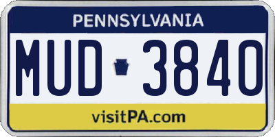PA license plate MUD3840