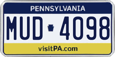 PA license plate MUD4098