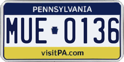 PA license plate MUE0136