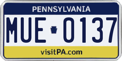 PA license plate MUE0137