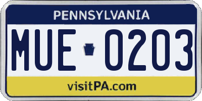 PA license plate MUE0203