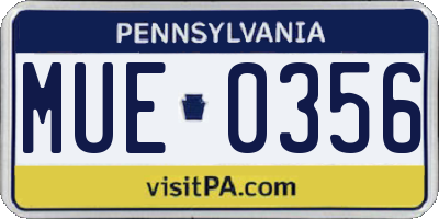 PA license plate MUE0356