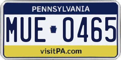PA license plate MUE0465